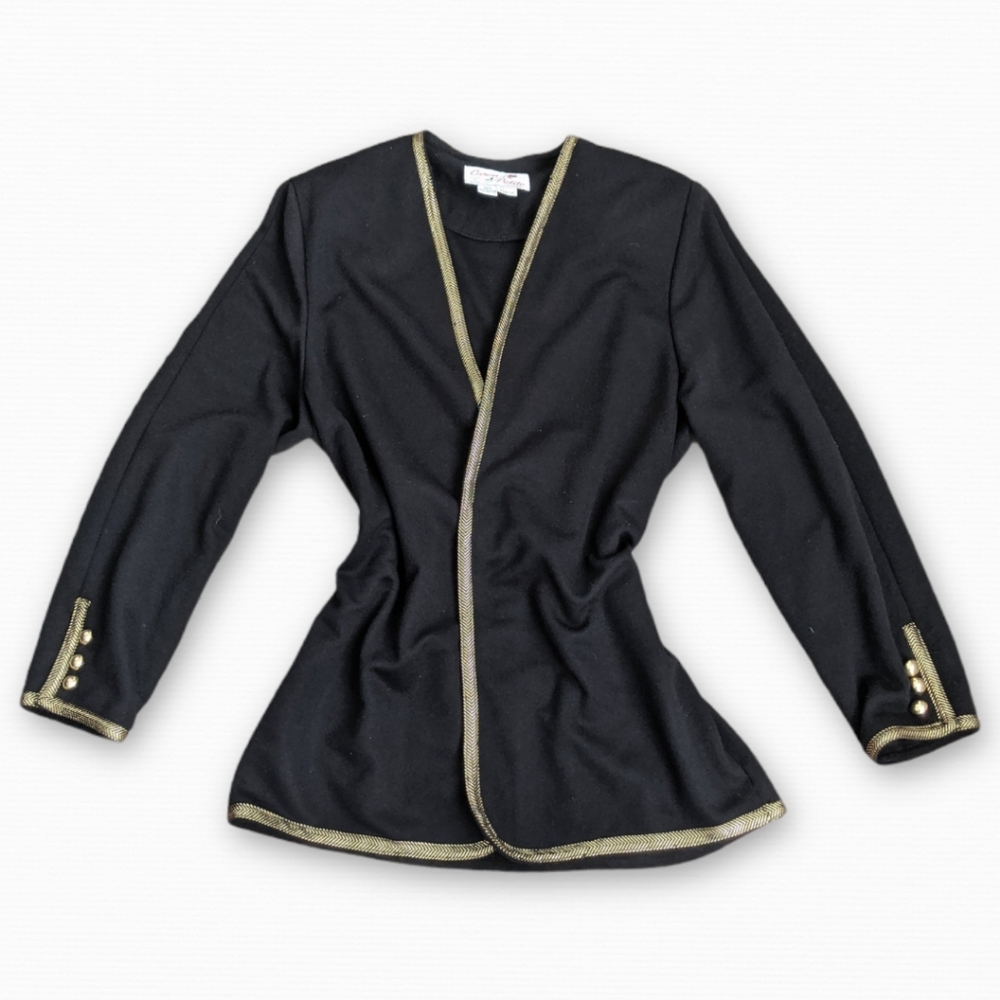 Vintage Black Gold Trim Blouse Cardigan Top